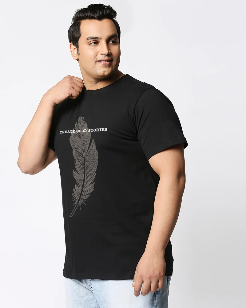 bewakoof Men's Black Create Good Stories Graphic Printed Plus Size T-shirt
